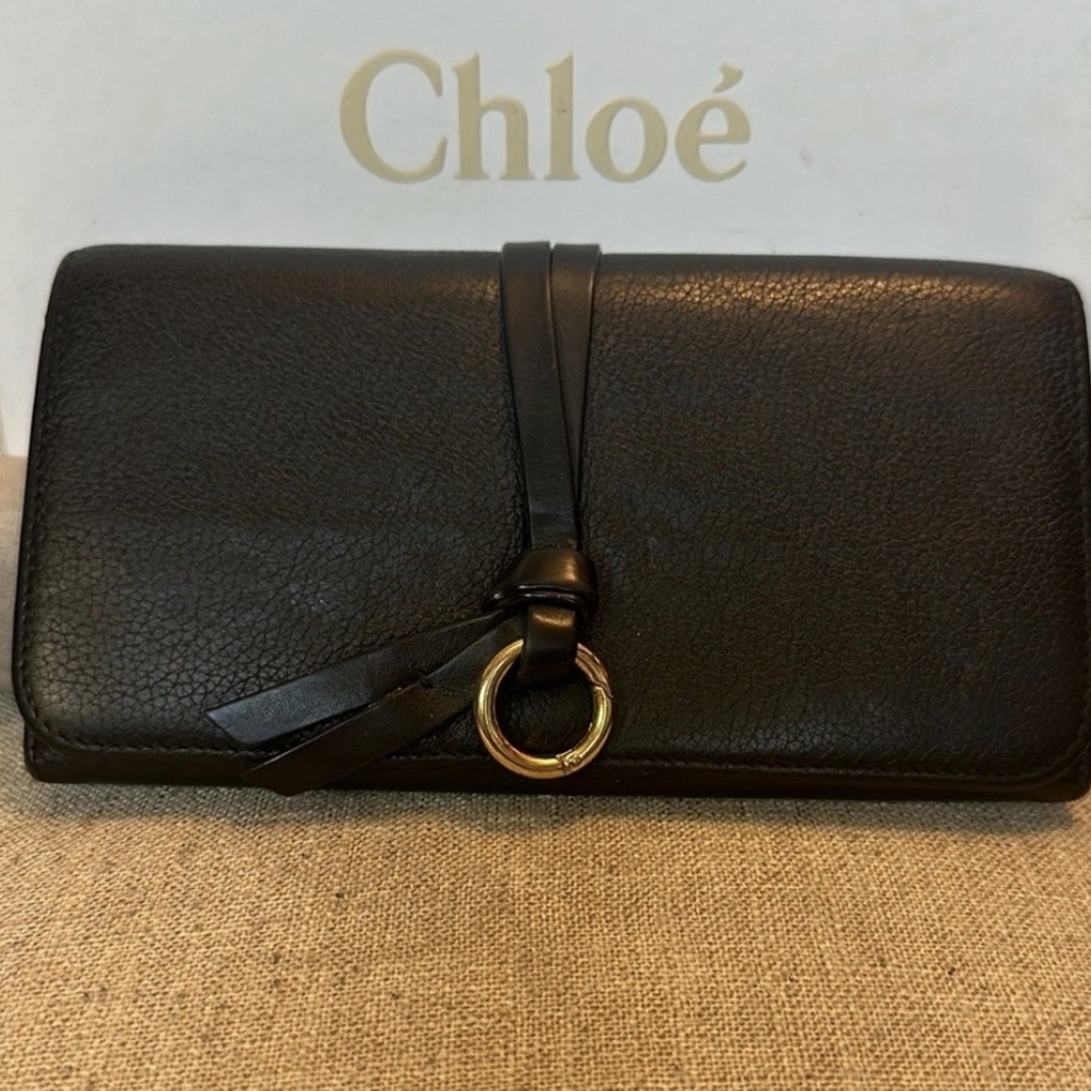 ECU CHLOE Black Pebbled Leather Wallet Long Flap Soft As Butter gorgeous !!🛍💖